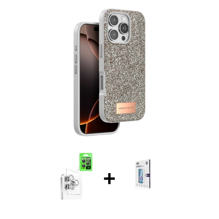 MARSİLYAN™- iPhone 16 Pro Kılıf Vadi Klasik Serisi - Siyah Bilvis 0.18mm Plus Cam Ekran Koruyucu + Raze Metal Kamera Lens - BZ