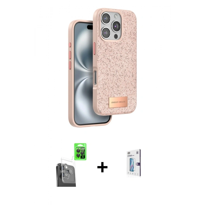 MARSİLYAN™- iPhone 16 Pro Kılıf Vadi Klasik Serisi - Siyah Bilvis 0.18mm Plus Cam Ekran Koruyucu + Raze Metal Kamera Lens - SH