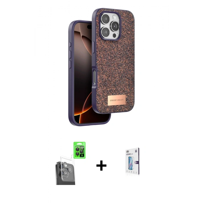 MARSİLYAN™- iPhone 16 Pro Kılıf Vadi Klasik Serisi - Siyah Bilvis 0.18mm Plus Cam Ekran Koruyucu + Raze Metal Kamera Lens - SH