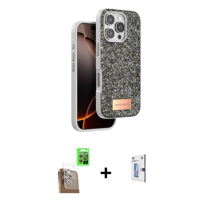 MARSİLYAN™- iPhone 16 Pro Kılıf Vadi Klasik Serisi - Siyah Bilvis 0.18mm Plus Cam Ekran Koruyucu + Raze Metal Kamera Lens - CLTM