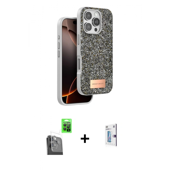 MARSİLYAN™- iPhone 16 Pro Kılıf Vadi Klasik Serisi - Siyah Bilvis 0.18mm Plus Cam Ekran Koruyucu + Raze Metal Kamera Lens - SH
