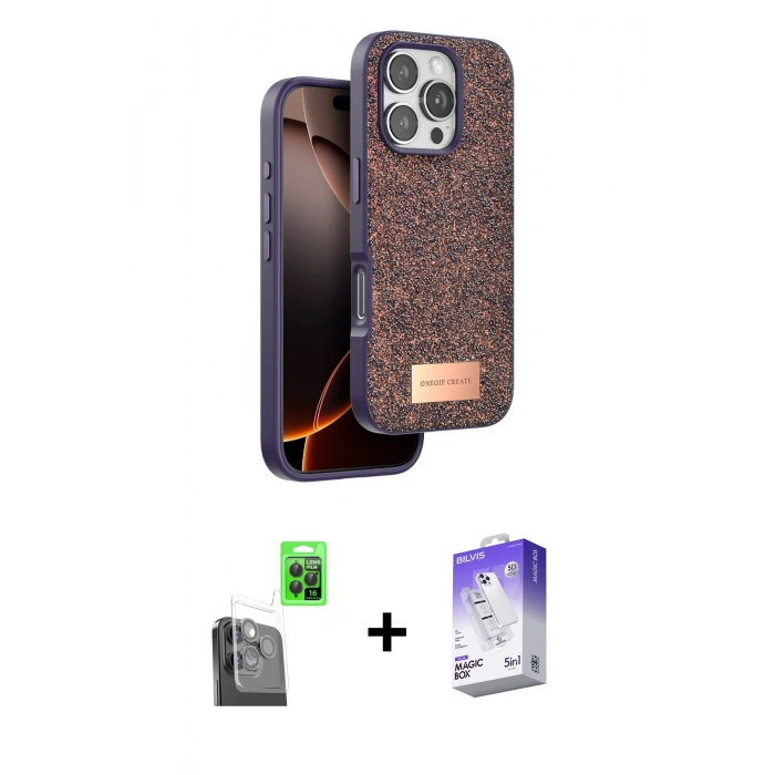 MARSİLYAN™- iPhone 16 Pro Kılıf Vadi Klasik Serisi - Siyah Bilvis 5in1 3D Magic Cam Ekran Koruyucu + Raze Metal Kamera Lens - SH