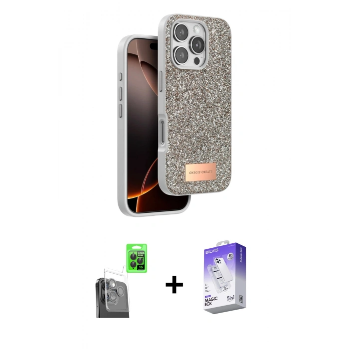 MARSİLYAN™- iPhone 16 Pro Kılıf Vadi Klasik Serisi - Siyah Bilvis 5in1 3D Magic Cam Ekran Koruyucu + Raze Metal Kamera Lens - SH