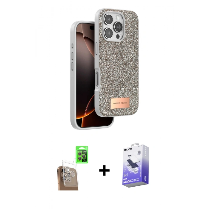MARSİLYAN™- iPhone 16 Pro Kılıf Vadi Klasik Serisi - Siyah Bilvis 5in1 5D Magic Hayalet Cam Ekran Koruyucu + Raze Metal Kamera Lens - CLTM