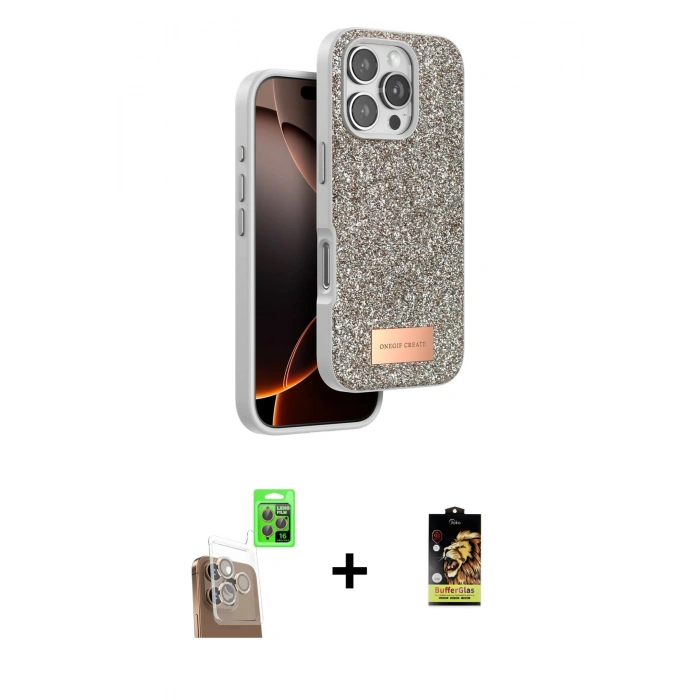 MARSİLYAN™- iPhone 16 Pro Kılıf Vadi Klasik Serisi - Siyah Buffer Cam Ekran Koruyucu + Raze Metal Kamera Lens - CLTM