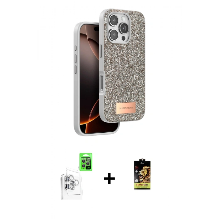 MARSİLYAN™- iPhone 16 Pro Kılıf Vadi Klasik Serisi - Siyah Buffer Cam Ekran Koruyucu + Raze Metal Kamera Lens - BZ