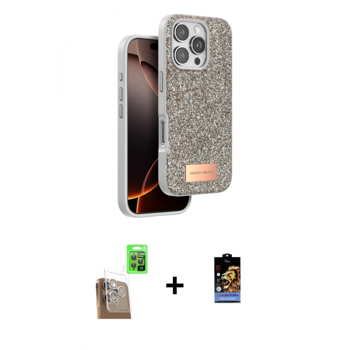 MARSİLYAN™- iPhone 16 Pro Kılıf Vadi Klasik Serisi - Siyah Buffer Hayalet Cam Ekran Koruyucu + Raze Metal Kamera Lens - CLTM