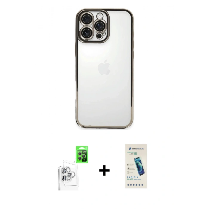 MARSİLYAN™- iPhone 16 Pro Kılıf Vadi Minimal - Şeffaf Pasifik Cam Ekran Koruyucu + Raze Metal Kamera Lens - BZ