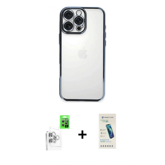 MARSİLYAN™- iPhone 16 Pro Kılıf Vadi Minimal - Şeffaf Pasifik Cam Ekran Koruyucu + Raze Metal Kamera Lens - BZ