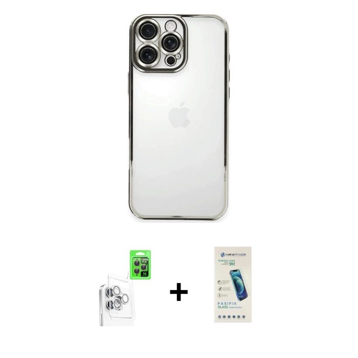 MARSİLYAN™- iPhone 16 Pro Kılıf Vadi Minimal - Şeffaf Pasifik Cam Ekran Koruyucu + Raze Metal Kamera Lens - BZ