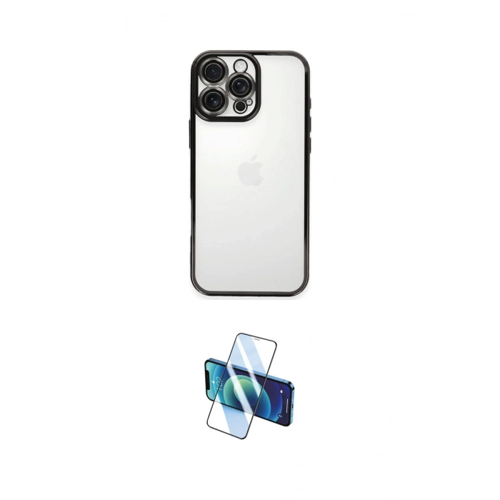 MARSİLYAN™- iPhone 16 Pro Kılıf Vadi Minimal - Siyah 3D Antistatik Cam Ekran Koruyucu