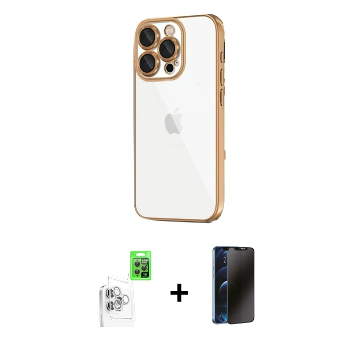 MARSİLYAN™- iPhone 16 Pro Kılıf Vadi Minimal - Siyah 3D Antistatik Hayalet Cam Ekran Koruyucu + Raze Metal Kamera Lens - BZ