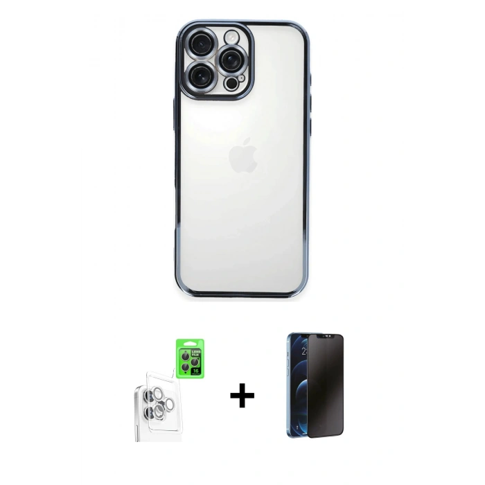 MARSİLYAN™- iPhone 16 Pro Kılıf Vadi Minimal - Siyah 3D Antistatik Hayalet Cam Ekran Koruyucu + Raze Metal Kamera Lens - BZ