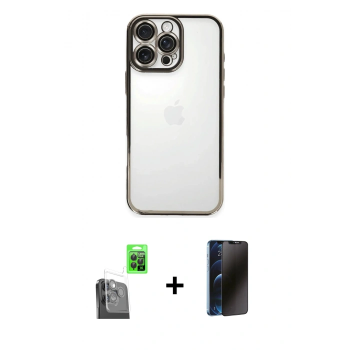 MARSİLYAN™- iPhone 16 Pro Kılıf Vadi Minimal - Siyah 3D Antistatik Hayalet Cam Ekran Koruyucu + Raze Metal Kamera Lens - SH