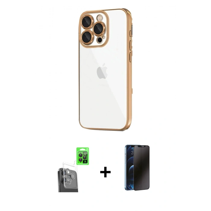 MARSİLYAN™- iPhone 16 Pro Kılıf Vadi Minimal - Siyah 3D Antistatik Hayalet Cam Ekran Koruyucu + Raze Metal Kamera Lens - SH