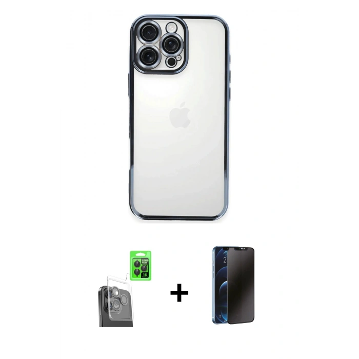 MARSİLYAN™- iPhone 16 Pro Kılıf Vadi Minimal - Siyah 3D Antistatik Hayalet Cam Ekran Koruyucu + Raze Metal Kamera Lens - SH