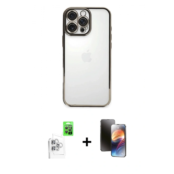 MARSİLYAN™- iPhone 16 Pro Kılıf Vadi Minimal - Siyah 3D Antistatik Mat Seramik Nano Ekran Koruyucu + Raze Metal Kamera Lens - BZ