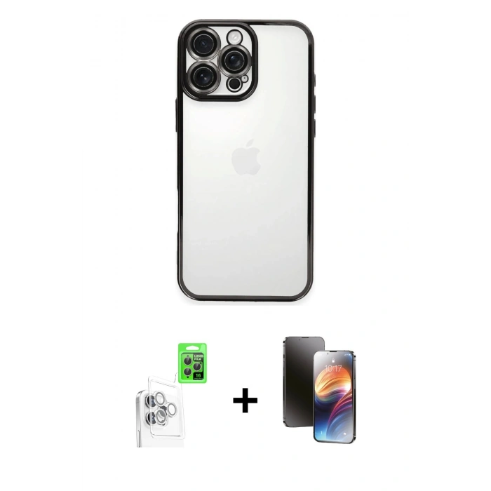 MARSİLYAN™- iPhone 16 Pro Kılıf Vadi Minimal - Siyah 3D Antistatik Mat Seramik Nano Ekran Koruyucu + Raze Metal Kamera Lens - BZ