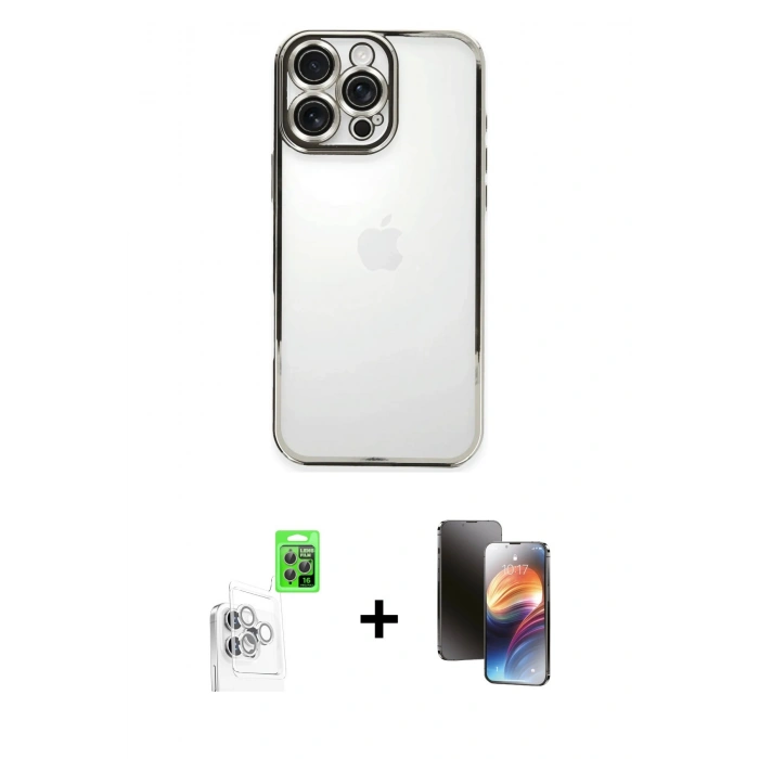 MARSİLYAN™- iPhone 16 Pro Kılıf Vadi Minimal - Siyah 3D Antistatik Mat Seramik Nano Ekran Koruyucu + Raze Metal Kamera Lens - BZ