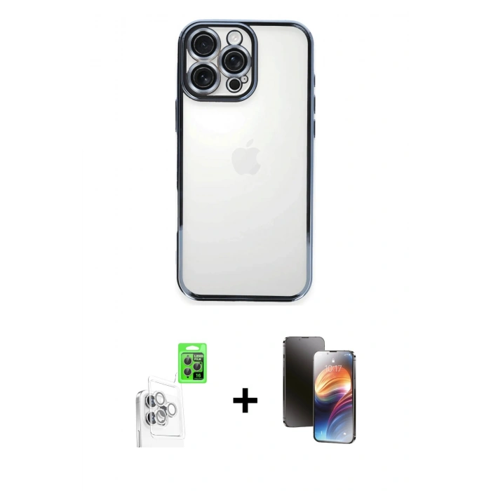 MARSİLYAN™- iPhone 16 Pro Kılıf Vadi Minimal - Siyah 3D Antistatik Mat Seramik Nano Ekran Koruyucu + Raze Metal Kamera Lens - BZ