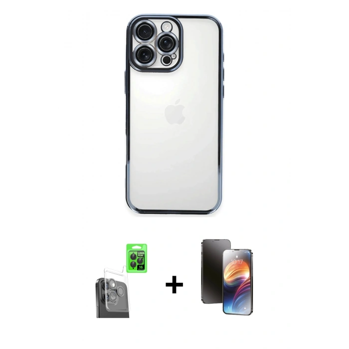 MARSİLYAN™- iPhone 16 Pro Kılıf Vadi Minimal - Siyah 3D Antistatik Mat Seramik Nano Ekran Koruyucu + Raze Metal Kamera Lens - SH