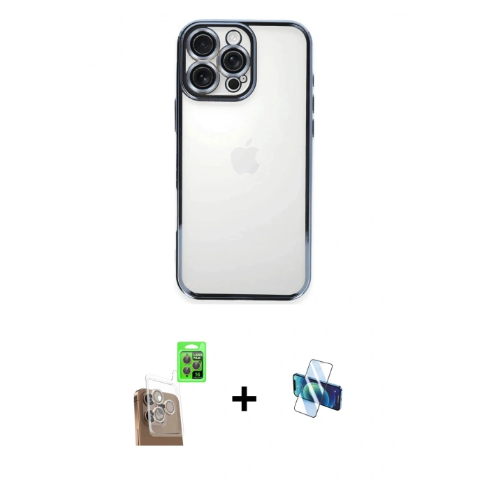MARSİLYAN™- iPhone 16 Pro Kılıf Vadi Minimal - Siyah 3D Antistatik Seramik Nano Ekran Koruyucu + Raze Metal Kamera Lens - CLTM