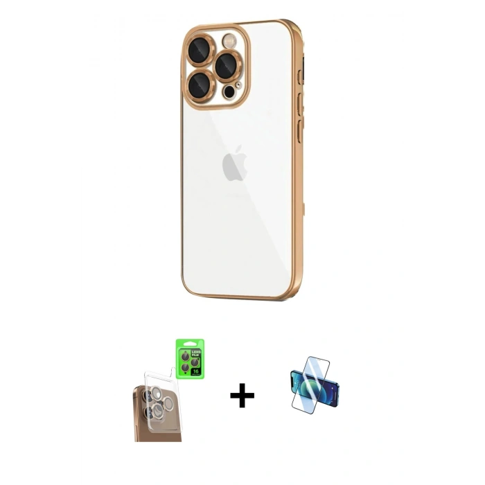 MARSİLYAN™- iPhone 16 Pro Kılıf Vadi Minimal - Siyah 3D Antistatik Seramik Nano Ekran Koruyucu + Raze Metal Kamera Lens - CLTM
