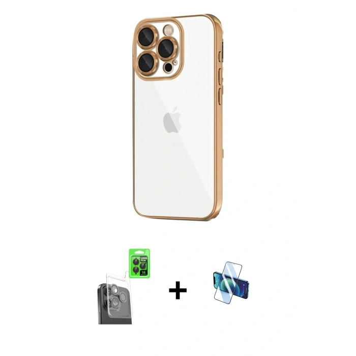 MARSİLYAN™- iPhone 16 Pro Kılıf Vadi Minimal - Siyah 3D Antistatik Seramik Nano Ekran Koruyucu + Siyah Raze Metal Kamera Lens