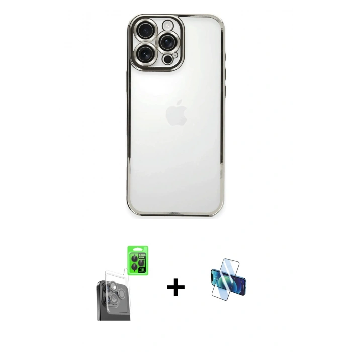 MARSİLYAN™- iPhone 16 Pro Kılıf Vadi Minimal - Siyah 3D Antistatik Seramik Nano Ekran Koruyucu + Siyah Raze Metal Kamera Lens