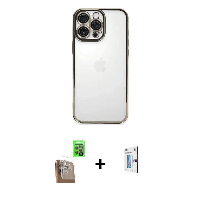 MARSİLYAN™- iPhone 16 Pro Kılıf Vadi Minimal - Siyah Bilvis 0.18mm Plus Cam Ekran Koruyucu + Raze Metal Kamera Lens - CLTM