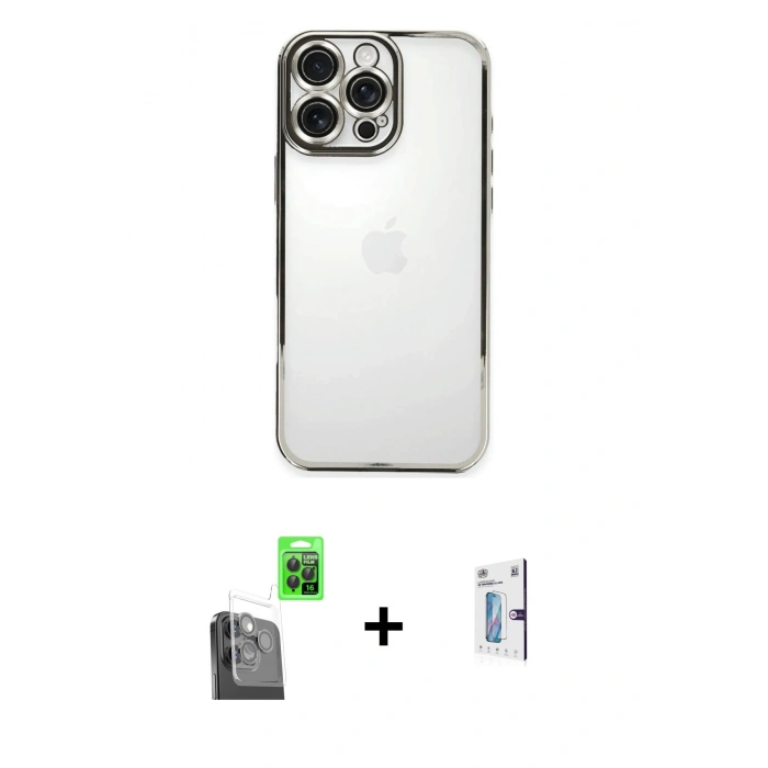 MARSİLYAN™- iPhone 16 Pro Kılıf Vadi Minimal - Siyah Bilvis 0.18mm Plus Cam Ekran Koruyucu + Raze Metal Kamera Lens - SH