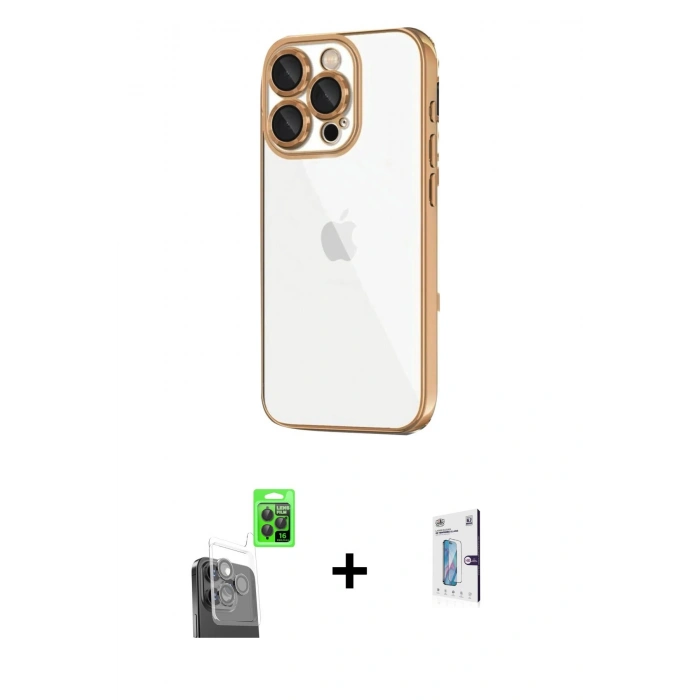 MARSİLYAN™- iPhone 16 Pro Kılıf Vadi Minimal - Siyah Bilvis 0.18mm Plus Cam Ekran Koruyucu + Raze Metal Kamera Lens - SH