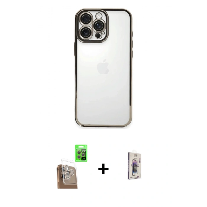 MARSİLYAN™- iPhone 16 Pro Kılıf Vadi Minimal - Siyah Bilvis 3D Cam Ekran Koruyucu + Raze Metal Kamera Lens - CLTM