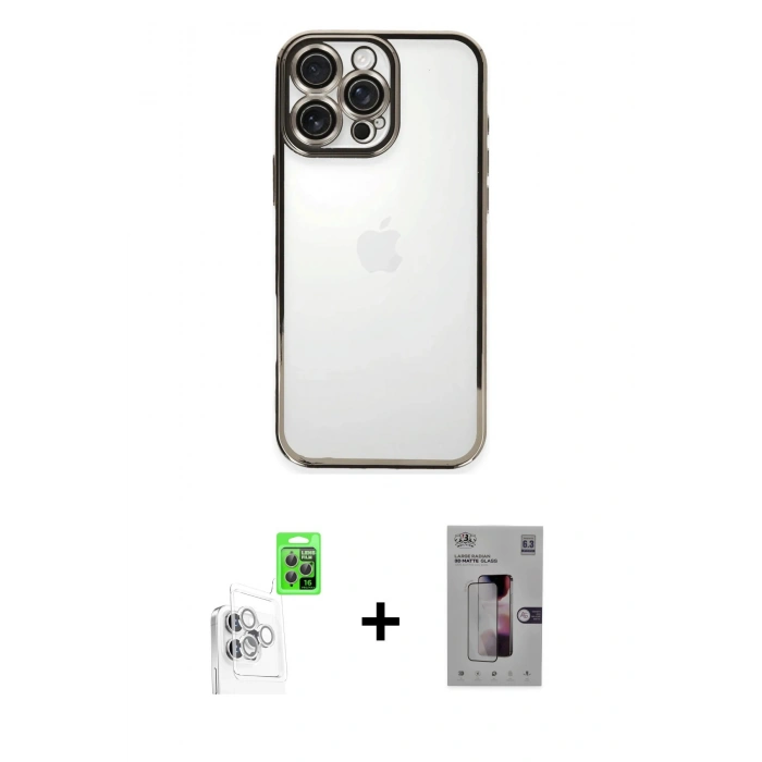 MARSİLYAN™- iPhone 16 Pro Kılıf Vadi Minimal - Siyah Bilvis 3D Mat Cam Ekran Koruyucu + Raze Metal Kamera Lens - BZ