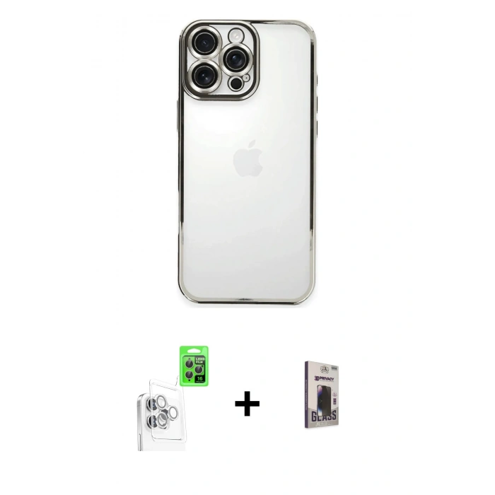 MARSİLYAN™- iPhone 16 Pro Kılıf Vadi Minimal - Siyah Bilvis Hayalet Cam Ekran Koruyucu + Raze Metal Kamera Lens - BZ