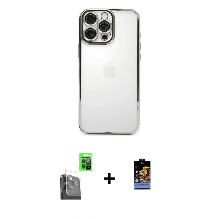 MARSİLYAN™- iPhone 16 Pro Kılıf Vadi Minimal - Siyah Buffer Hayalet Cam Ekran Koruyucu + Raze Metal Kamera Lens - SH