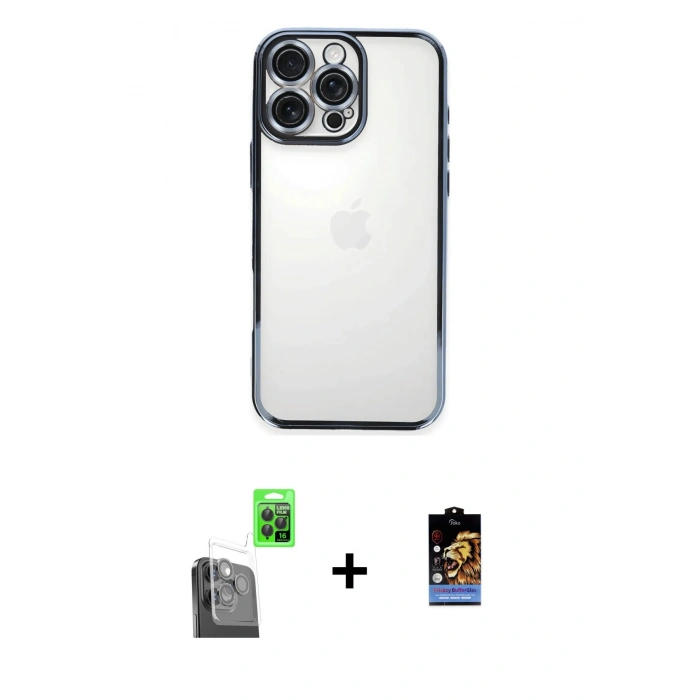MARSİLYAN™- iPhone 16 Pro Kılıf Vadi Minimal - Siyah Buffer Hayalet Cam Ekran Koruyucu + Raze Metal Kamera Lens - SH
