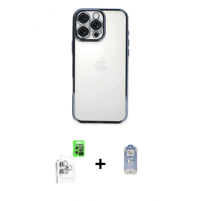 MARSİLYAN™- iPhone 16 Pro Kılıf Vadi Minimal - Siyah Joko Magic 5D Cam + Raze Metal Kamera Lens - BZ