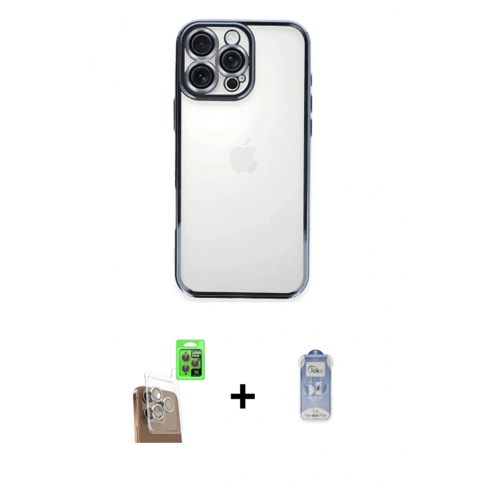MARSİLYAN™- iPhone 16 Pro Kılıf Vadi Minimal - Siyah Joko Magic 5D Cam + Raze Metal Kamera Lens - CLTM