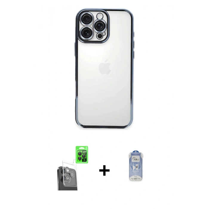 MARSİLYAN™- iPhone 16 Pro Kılıf Vadi Minimal - Siyah Joko Magic 5D Cam + Raze Metal Kamera Lens - SH