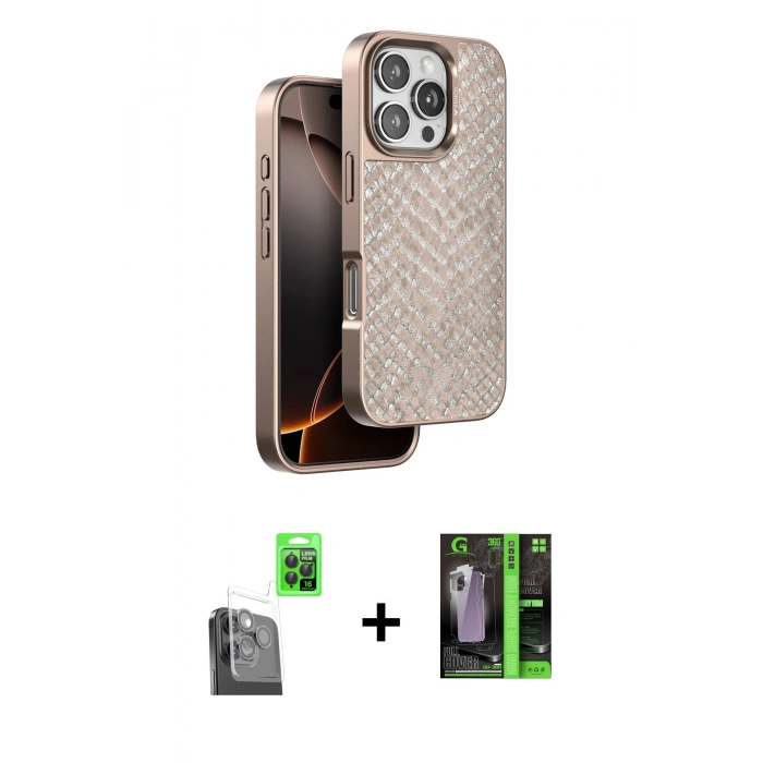 MARSİLYAN™- iPhone 16 Pro Kılıf Vadi Özel Seri - Şeffaf 360 Full Body Arka Koruyucu + Raze Metal Kamera Lens - SH