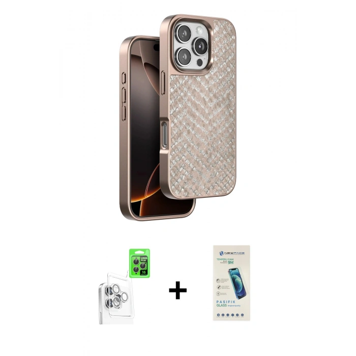 MARSİLYAN™- iPhone 16 Pro Kılıf Vadi Özel Seri - Şeffaf Pasifik Cam Ekran Koruyucu + Raze Metal Kamera Lens - BZ