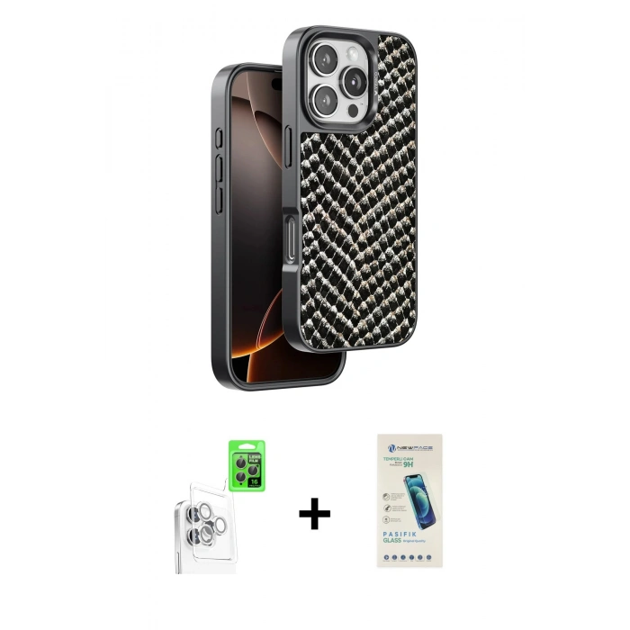 MARSİLYAN™- iPhone 16 Pro Kılıf Vadi Özel Seri - Şeffaf Pasifik Cam Ekran Koruyucu + Raze Metal Kamera Lens - BZ