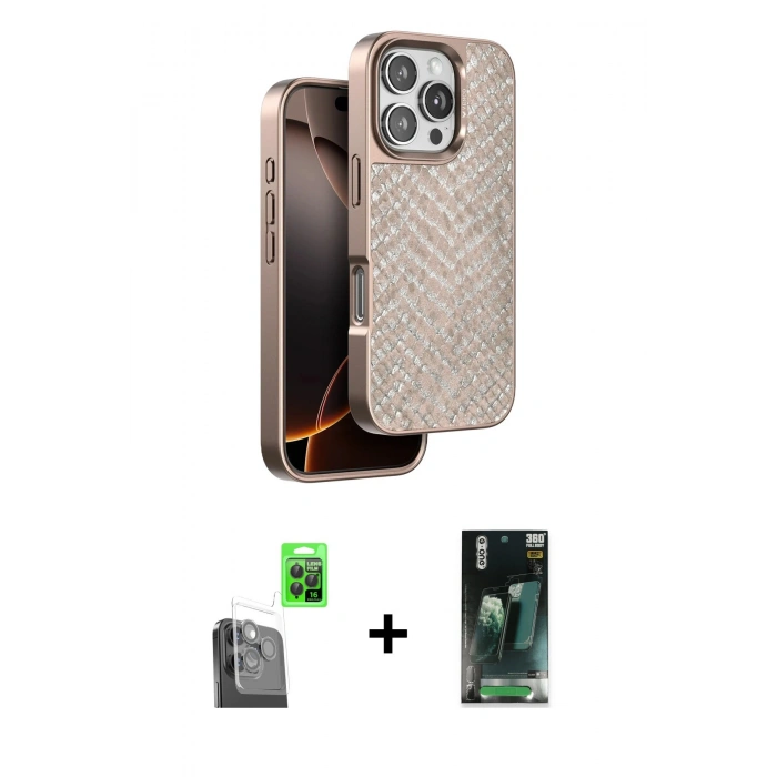 MARSİLYAN™- iPhone 16 Pro Kılıf Vadi Özel Seri - Siyah 360 Mat Full Body Arka Koruyucu + Raze Metal Kamera Lens - SH