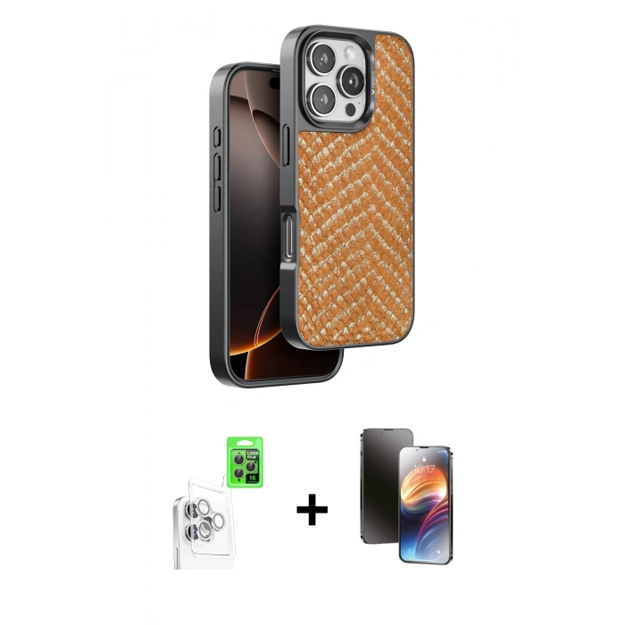 MARSİLYAN™- iPhone 16 Pro Kılıf Vadi Özel Seri - Siyah 3D Antistatik Mat Seramik Nano Ekran Koruyucu + Raze Metal Kamera Lens - BZ