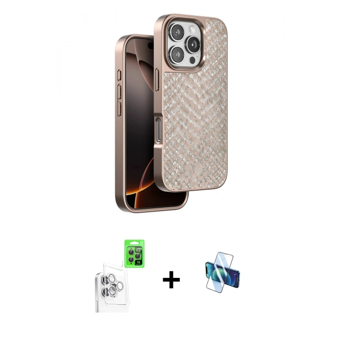 MARSİLYAN™- iPhone 16 Pro Kılıf Vadi Özel Seri - Siyah 3D Antistatik Seramik Nano Ekran Koruyucu + Raze Metal Kamera Lens - BZ
