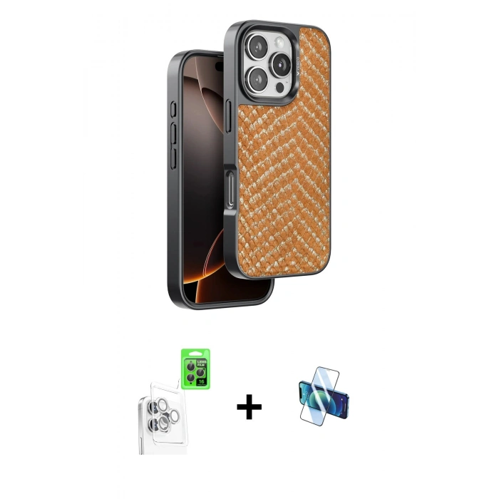 MARSİLYAN™- iPhone 16 Pro Kılıf Vadi Özel Seri - Siyah 3D Antistatik Seramik Nano Ekran Koruyucu + Raze Metal Kamera Lens - BZ