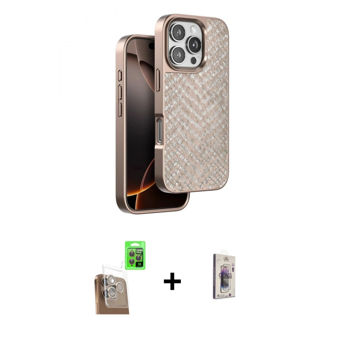 MARSİLYAN™- iPhone 16 Pro Kılıf Vadi Özel Seri - Siyah Bilvis 3D Cam Ekran Koruyucu + Raze Metal Kamera Lens - CLTM