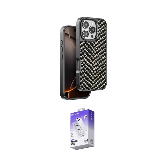 MARSİLYAN™- iPhone 16 Pro Kılıf Vadi Özel Seri - Siyah Bilvis 5in1 3D Magic Cam Ekran Koruyucu
