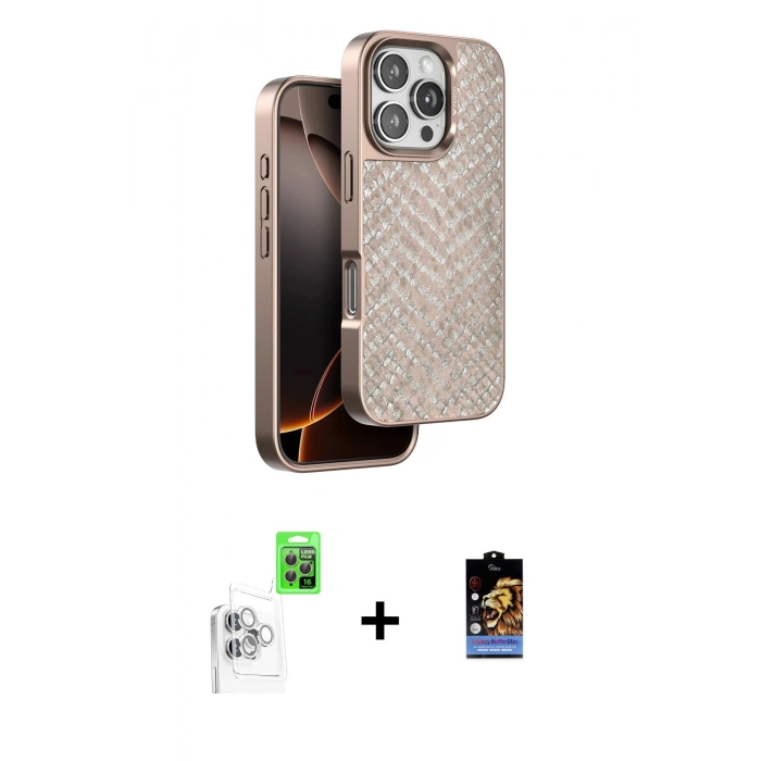 MARSİLYAN™- iPhone 16 Pro Kılıf Vadi Özel Seri - Siyah Buffer Hayalet Cam Ekran Koruyucu + Raze Metal Kamera Lens - BZ